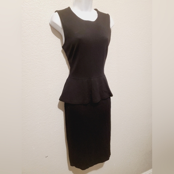 French Connection Sleeveless Black Sheath Peplum Midi Pencil Dress Size 8 LBD - Picture 4 of 9